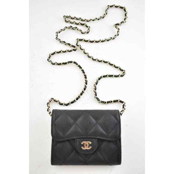 Chanel 22C Black Caviar Mini Wallet On Chain Gold Card Shoulder Crossbody Bag - Picture 4 of 10
